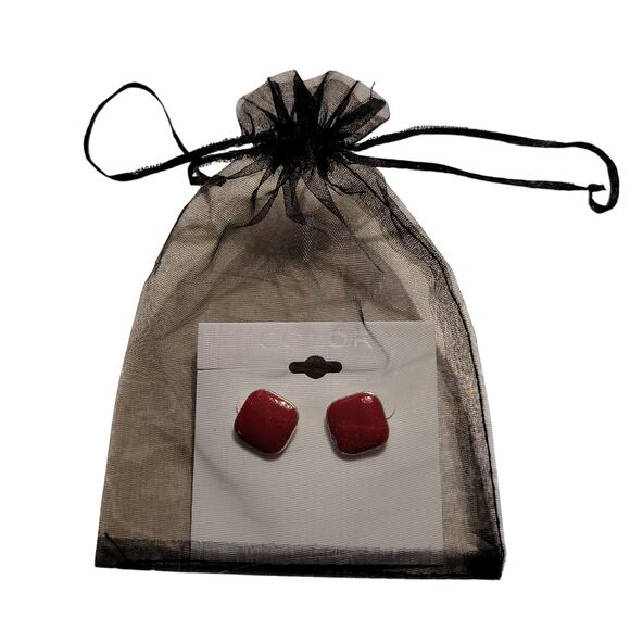 Kohl’s Red Square Stud Earring Color Brand Fashion Jewelry Pierced Free Gift Bag - Picture 6 of 6